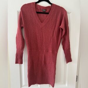 Express Burgundy V-Neck Sweater Dress